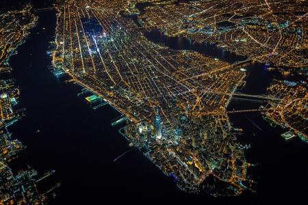 纽约，城市，晚上，灯，顶部