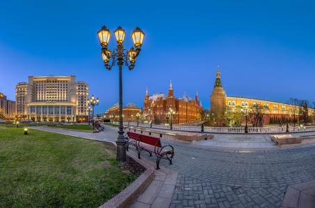 俄罗斯，莫斯科，克里姆林宫，Manezh，广场，晚上