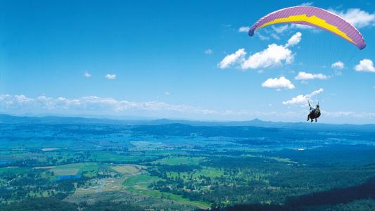 滑翔伞，滑翔伞，男子，飞行，山，天空，云，地球，高度
