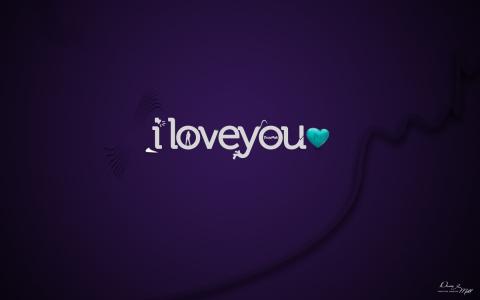 我爱你，紫色背景，心