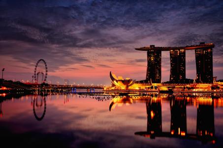 城市，新加坡，晚上，酒店，晚上