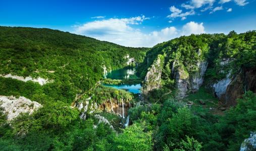 自然，山，瀑布，森林，美丽，克罗地亚，克罗地亚，国家公园，十六湖，级联，全景，景观，放松，度假