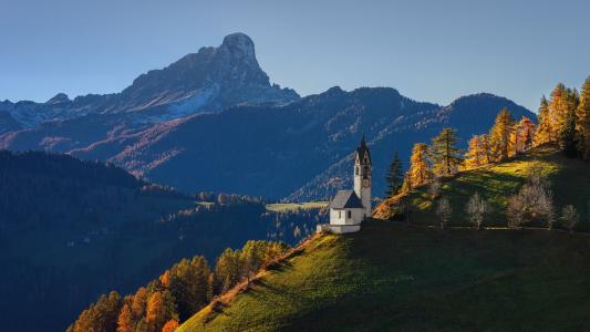 教堂，圣巴巴拉，白云石阿尔卑斯山，意大利，照片，舍甫琴科尤里