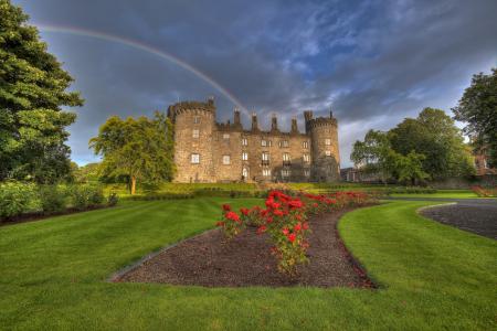 彩虹，基尔肯尼城堡，公园，爱尔兰，城堡，鲜花