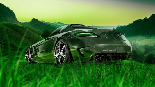 托尼科汉梅赛德斯奔驰SLS AMG水晶自然汽车绿草艺术设计托尼柯南Photoshop梅赛德斯SLS AMG透明机器透明
