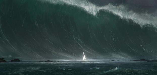 船，波，海啸，图片，元素，波，石头，岩石，船