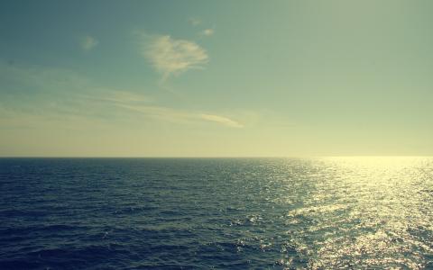 海，海，太阳，反射，水，云，地平线