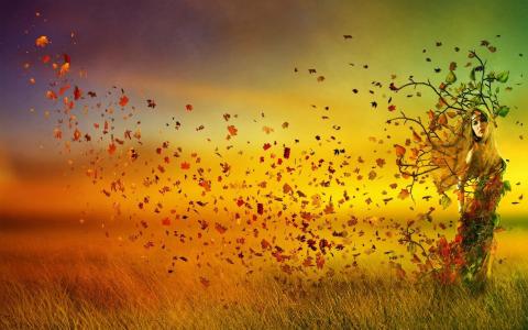 创意，秋季童话，mavka，叶子在风中，krasotischa