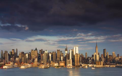纽约，建筑物，码头，摩天大楼