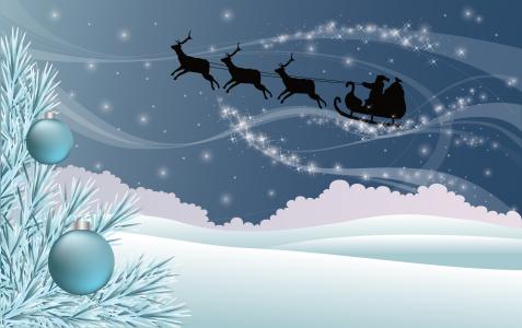 鹿，雪橇，星星，雪，漂流，圣诞树装饰，树，分支机构