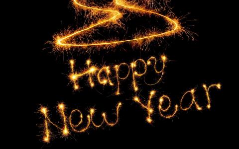 新年快乐新年快乐，词，新的一年，灯