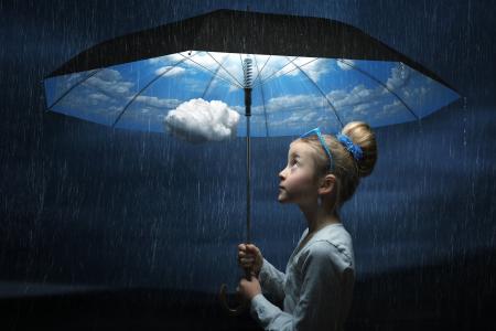 雨，伞，女孩，创意，幻想