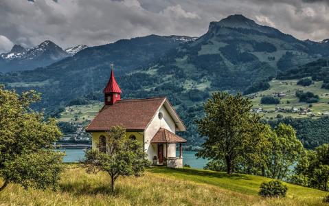 阿尔卑斯山，教堂，圣加仑，瑞士