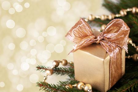 分支，金，框，框，圣诞树，礼物，弓