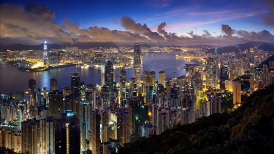 中国，城市，香港，晚上，美丽