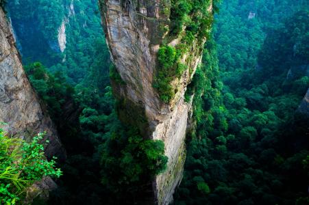 中国，悬崖，山，绿色，夏天，自然，景观，鸟瞰图