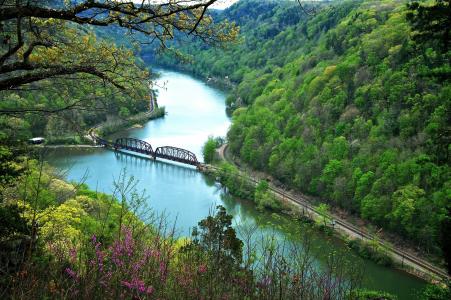 河，山，铁路，桥，美丽，森林，超级照片