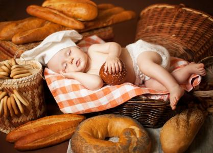 Anna Levankova，孩子，婴儿，厨师，面包，卷，面粉