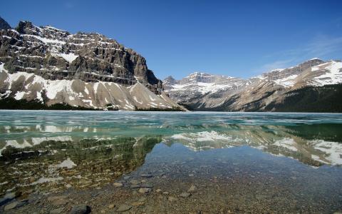 山，湖，冰，冬天，班夫国家公园，加拿大