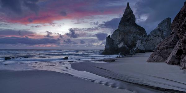 葡萄牙，海，岸，沙，冲浪，岩石，晚上，黄昏，日落，天空，云，云