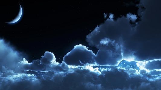 晚上，月亮，云彩，美丽