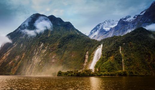 自然，山脉，瀑布，秋天，新西兰，美丽