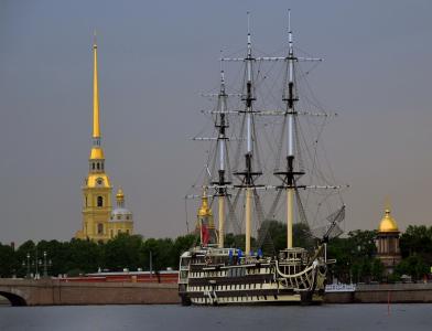 帆船，船舶，美容，路堤，圣彼得堡，俄罗斯