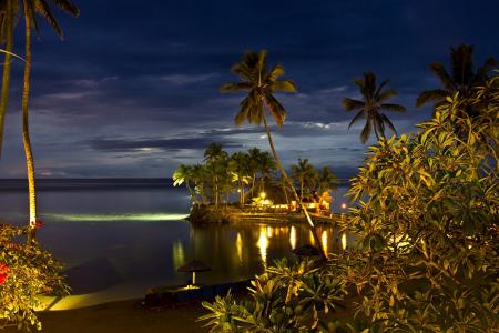 斐济，度假村，海洋，海岸，棕榈树，灯光，天空，美丽