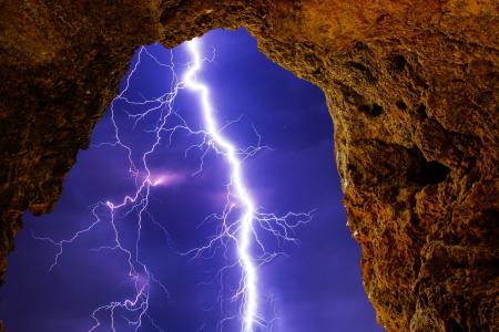 岩石，拱门，天空，闪电，雷雨