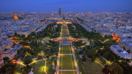 巴黎，法国，法国，灯，公园，全景，黄昏，巴黎