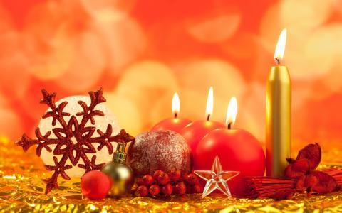 新年，蜡烛，假期，圣诞节，球