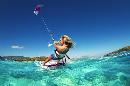 体育，风筝冲浪，速度，驱动器，海，湾，女孩