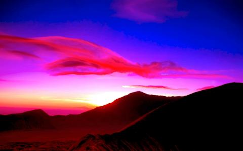 沙丘，天空，红色夕阳
