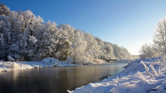冬天，河，美女，白霜，雪