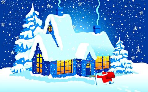 冬天，房子，雪，新的一年，圣诞老人