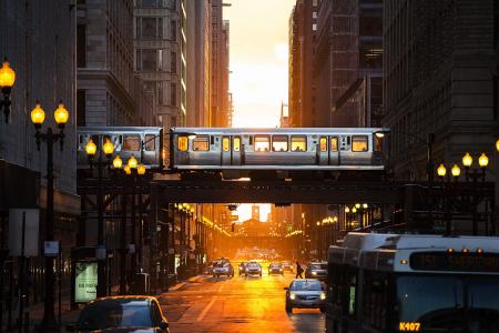 城市，芝加哥，立交桥，地铁，街道，灯，汽车，建筑物