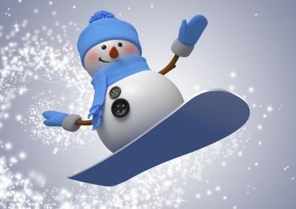 新年，雪人，雪花，滑雪板