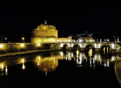 意大利，rom，晚上，城市，景观，河流