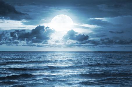 夜，月亮，云，自然，波，光，photoshop，幻想，美丽