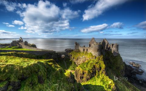 爱尔兰，城堡，古代，性质，海岸，海，照片，冰