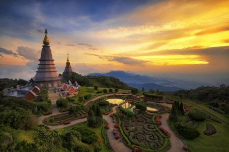 泰国，曼谷，国家公园，景观，宝塔，景观，丘陵