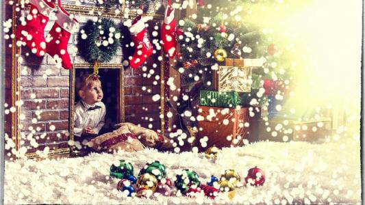 袜子，孩子，新的一年，壁炉，礼物，假期，圣诞节，雪
