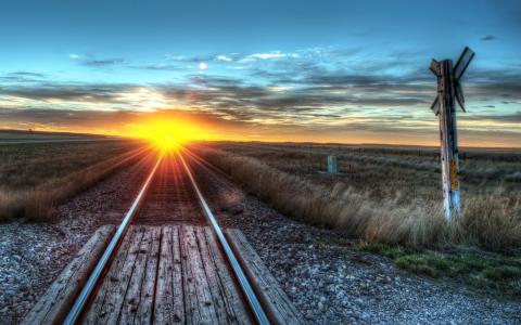 铁路，景观，日落