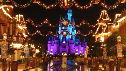 图片，灯光，城堡，迪士尼，圣诞节