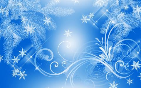 圣诞节，背景，设计，元素，新年，雪花，分支机构，蓝色