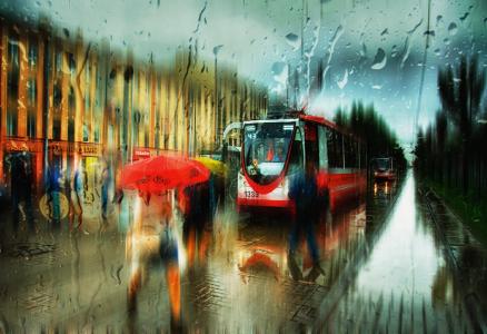街，雨，电车，滴