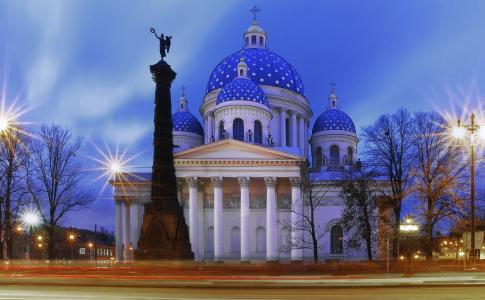 大教堂，晚上，城市，彼得，俄罗斯