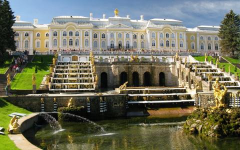 宫殿，别致的建筑，喷泉，水
