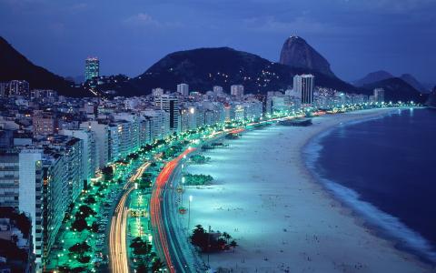巴西，城市，里约热内卢，海滩，山，海洋，晚上，美丽