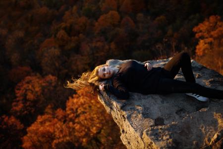 秋天，岩石，毛衣，Angelika，Jesse Herzog，女孩